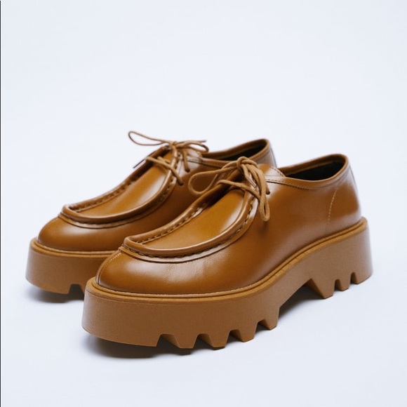 Zara Shoes Zara Brown Flat Platform Leather Loafers Poshmark